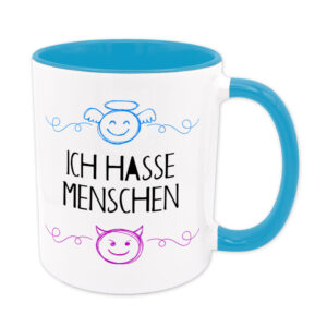 Ich hasse Menschen - Tasse - Engel & Teufel Serie - hellblau