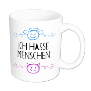 Ich hasse Menschen - Tasse - Engel & Teufel Serie - weiß