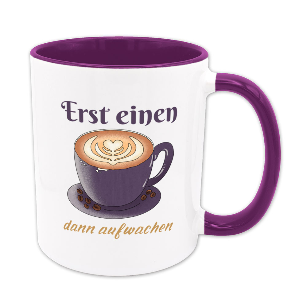 Erst einen Kaffee - dann aufwachen - Tasse - violett