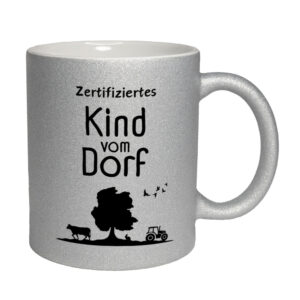 Zertifiziertes Kind vom Dorf - Glitzertasse - silber