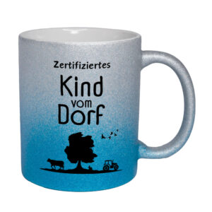 Zertifiziertes Kind vom Dorf - Glitzertasse - silber-blau