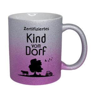 Zertifiziertes Kind vom Dorf - Glitzertasse - silber-pink