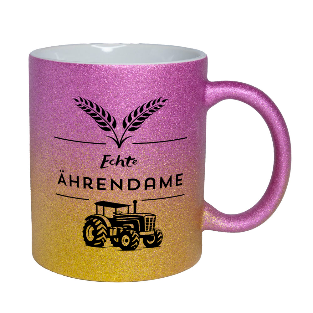 Echte Ährendame - Tasse - Glitzertasse goldgelb-pink
