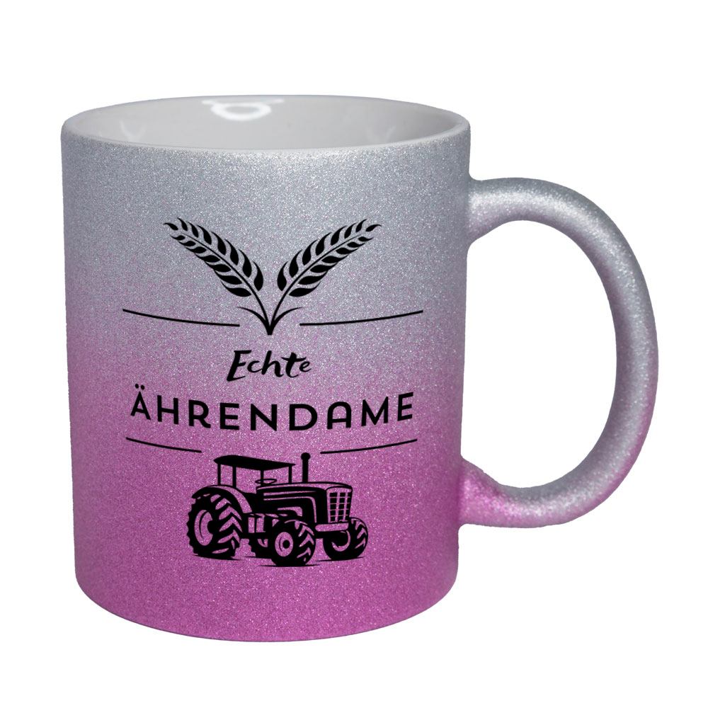 Echte Ährendame - Tasse - Glitzertasse pink-silber