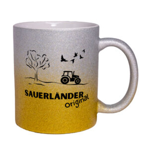 Sauerländer Original - Tasse - Glitzertasse gelbgold-silber