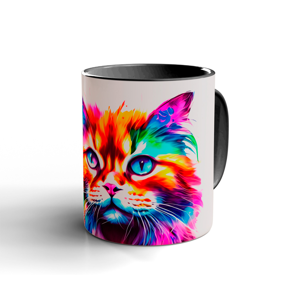 Color Cats: Katze Audrey - bunte Katze - Tasse - schwarz