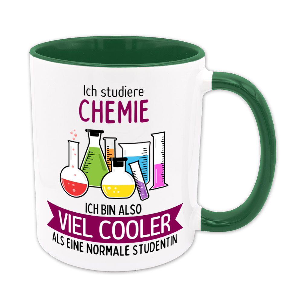 Ich studiere Chemie, ich bin also viel cooler als eine normale Studentin - Tasse - grün