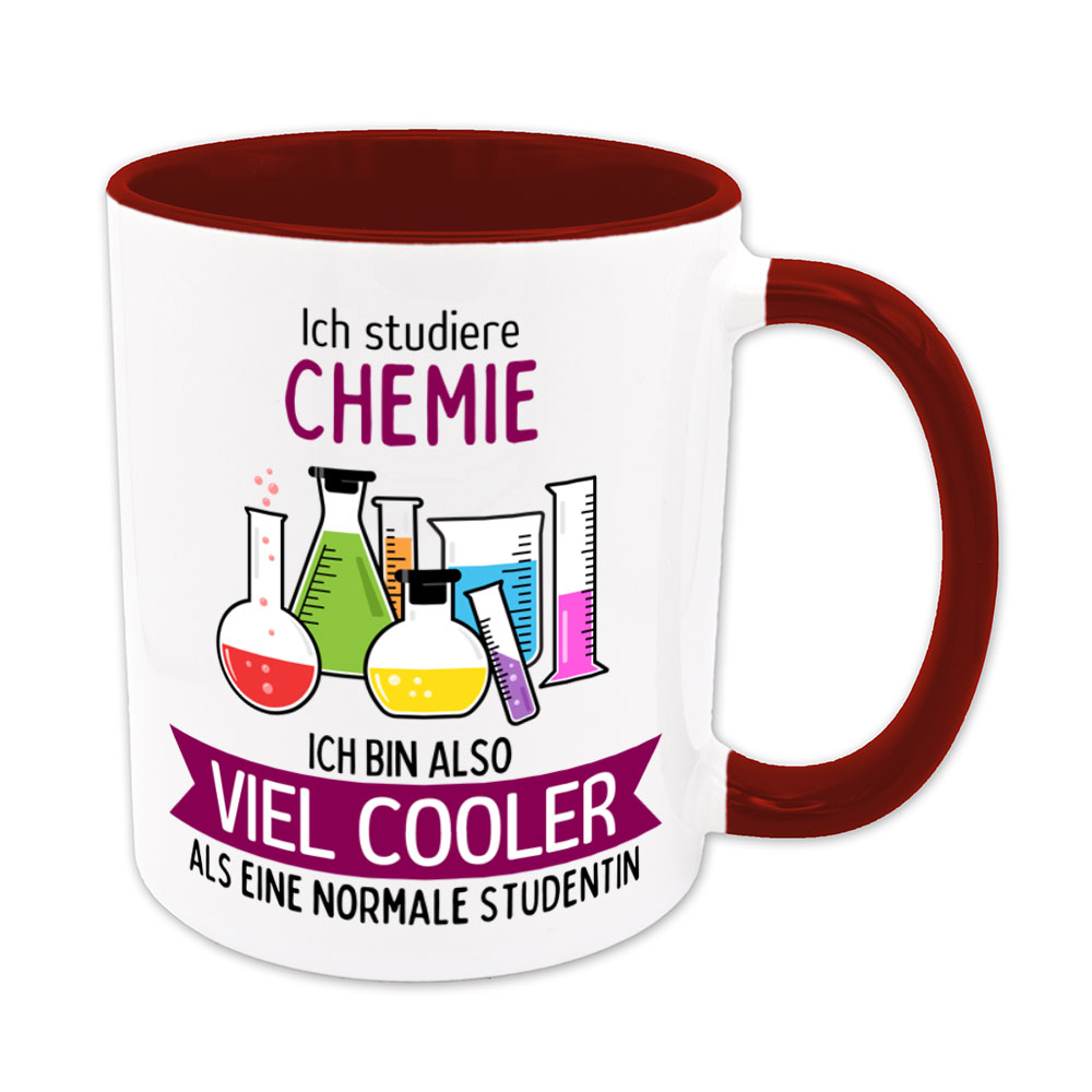 Ich studiere Chemie, ich bin also viel cooler als eine normale Studentin - Tasse - dunkelrot