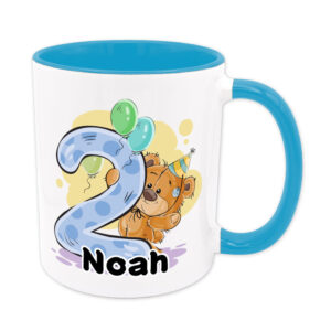 Bärchen-Tasse zum 2. Geburtstag - individualisierbar - Namenstasse - hellblau
