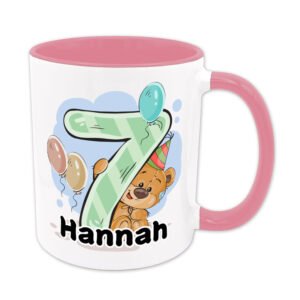 Bärchen-Tasse zum 7. Geburtstag - individualisierbar - Namenstasse - rosa