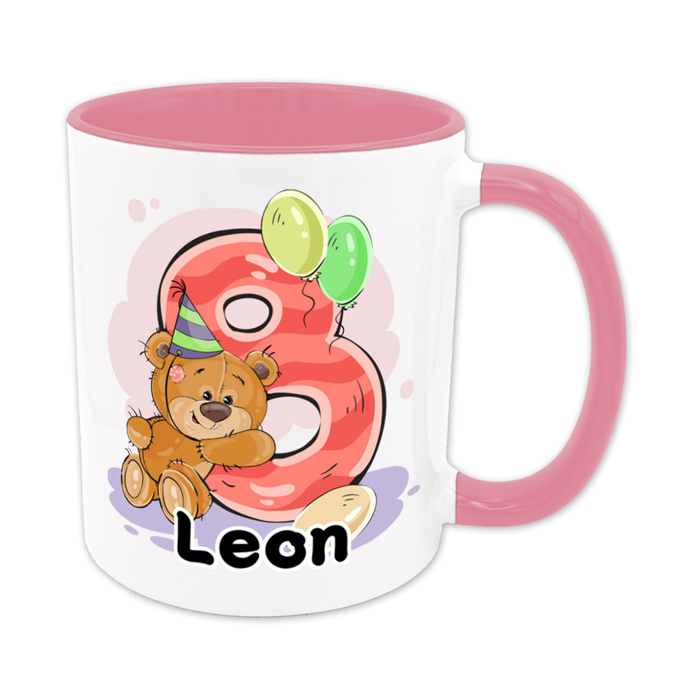 Bärchen-Tasse zum 8. Geburtstag - individualisierbar - Namenstasse - rosa