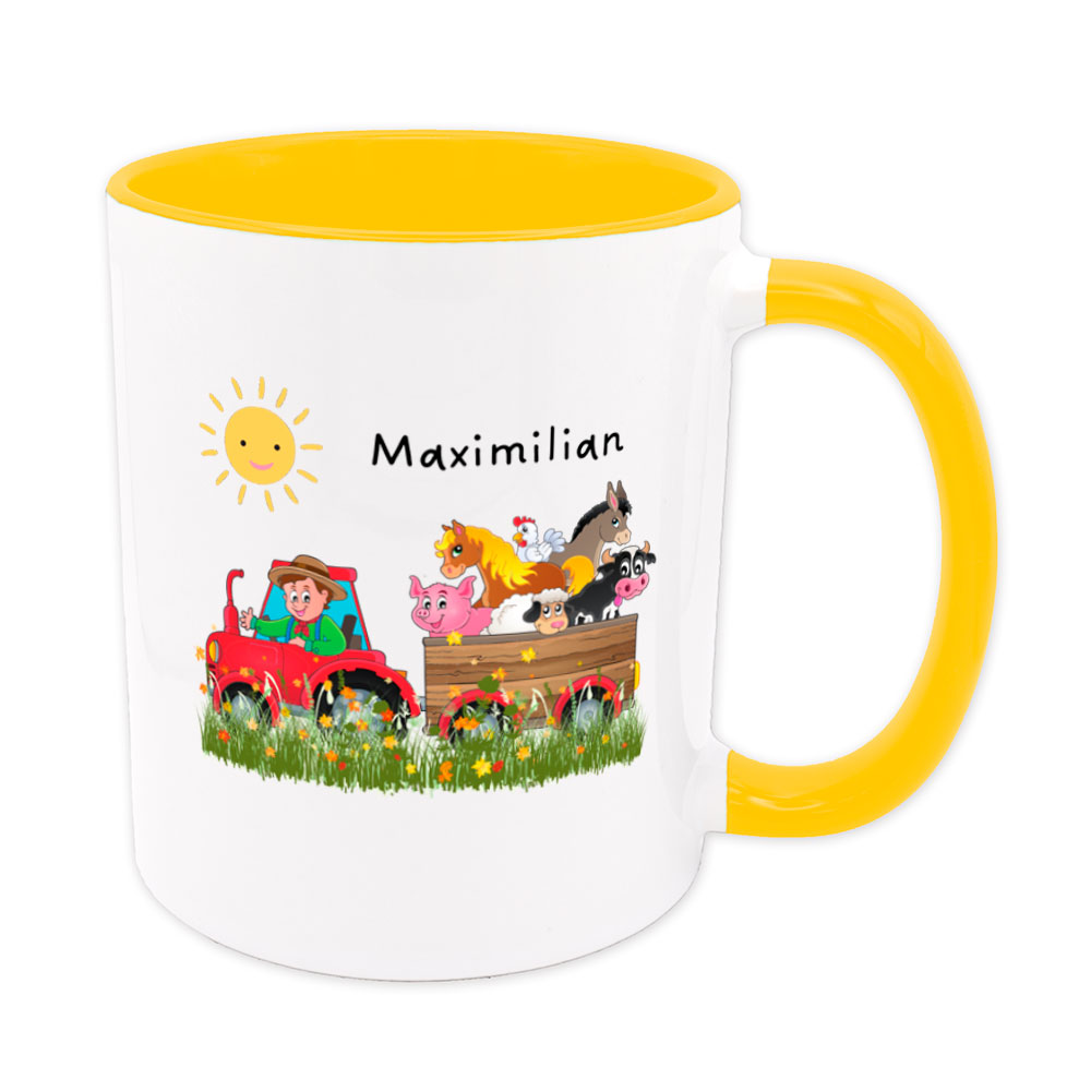 Namenstasse für Kinder - individualisierbar - Traktor - Tiere - gelb