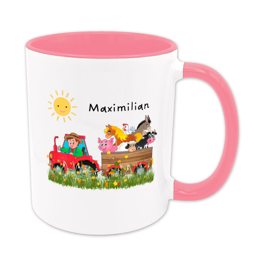 Namenstasse für Kinder - individualisierbar - Traktor - Tiere - rosa