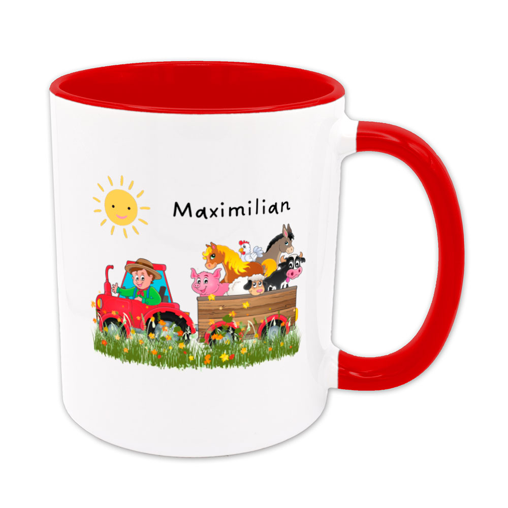 Namenstasse für Kinder - individualisierbar - Traktor - Tiere - rot