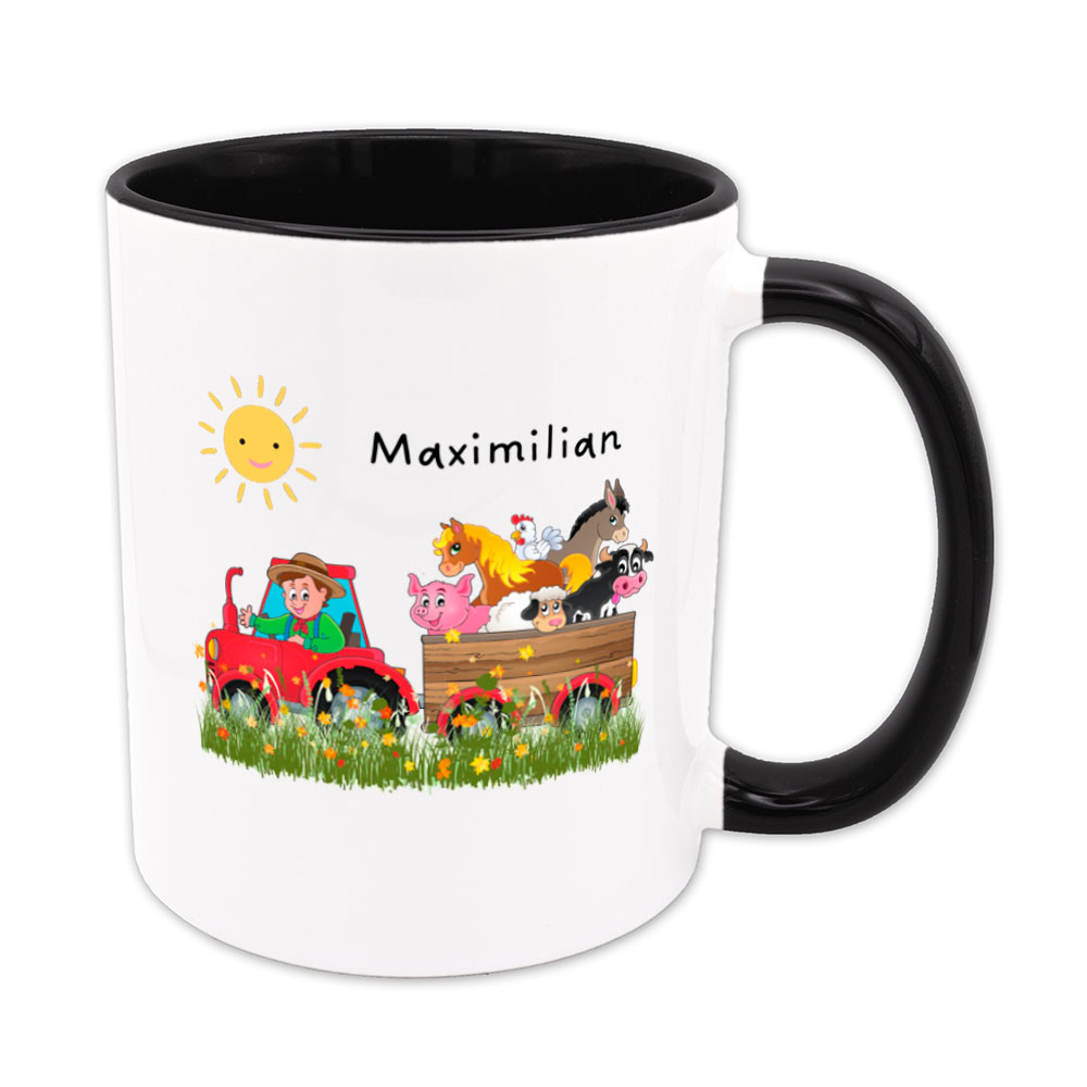 Namenstasse für Kinder - individualisierbar - Traktor - Tiere - schwarz