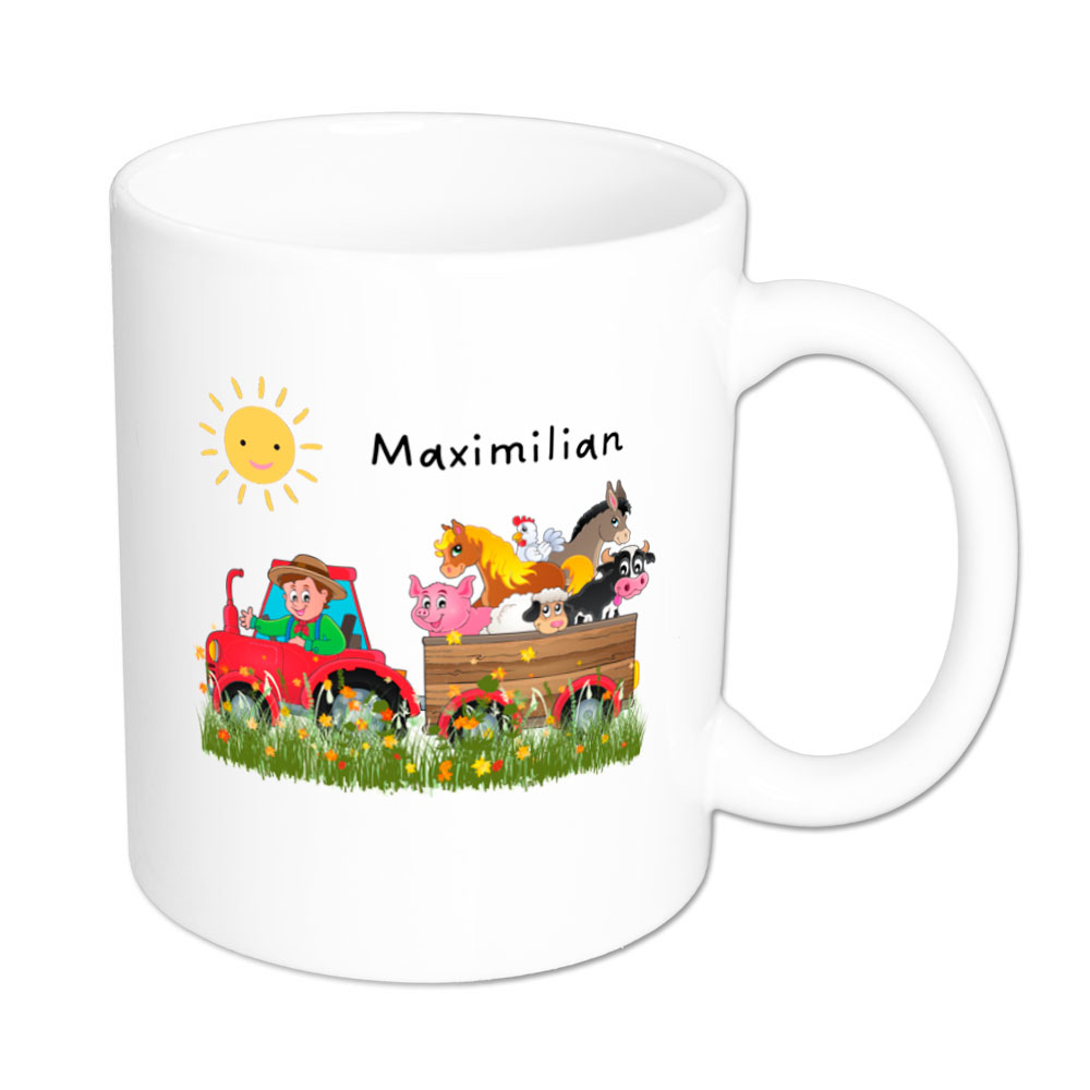 Namenstasse für Kinder - individualisierbar - Traktor - Tiere - weiss