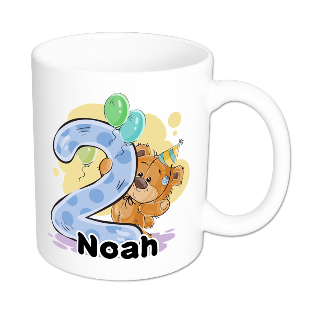 Bärchen-Tasse zum 2. Geburtstag - individualisierbar - Namenstasse - weiss