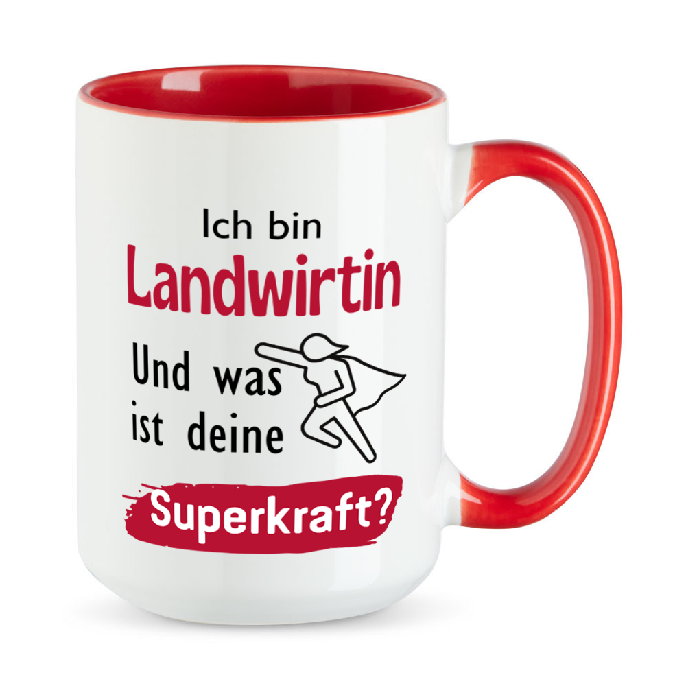 Ich bin Landwirtin. Und was ist deine Superkraft? - XL-Tasse - große Tasse - rot
