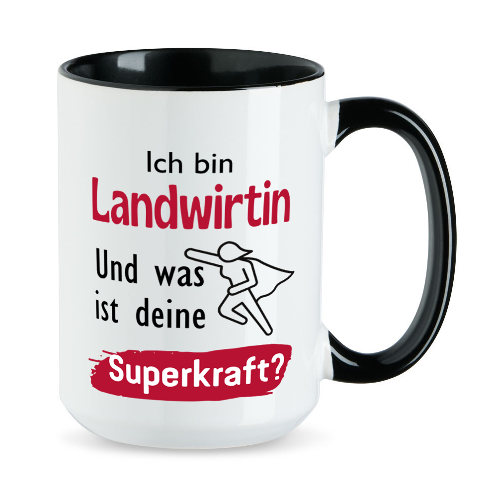 Ich bin Landwirtin. Und was ist deine Superkraft? - XL-Tasse - große Tasse - schwarz