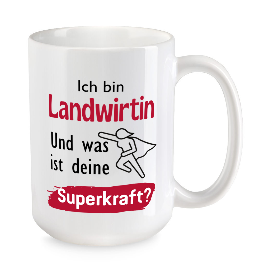 Ich bin Landwirtin. Und was ist deine Superkraft? - XL-Tasse - große Tasse - weiss