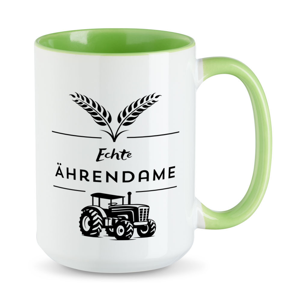Echte Ährendame - XL-Tasse - große Tasse - Landwirtin- Treckertasse - hellgrün