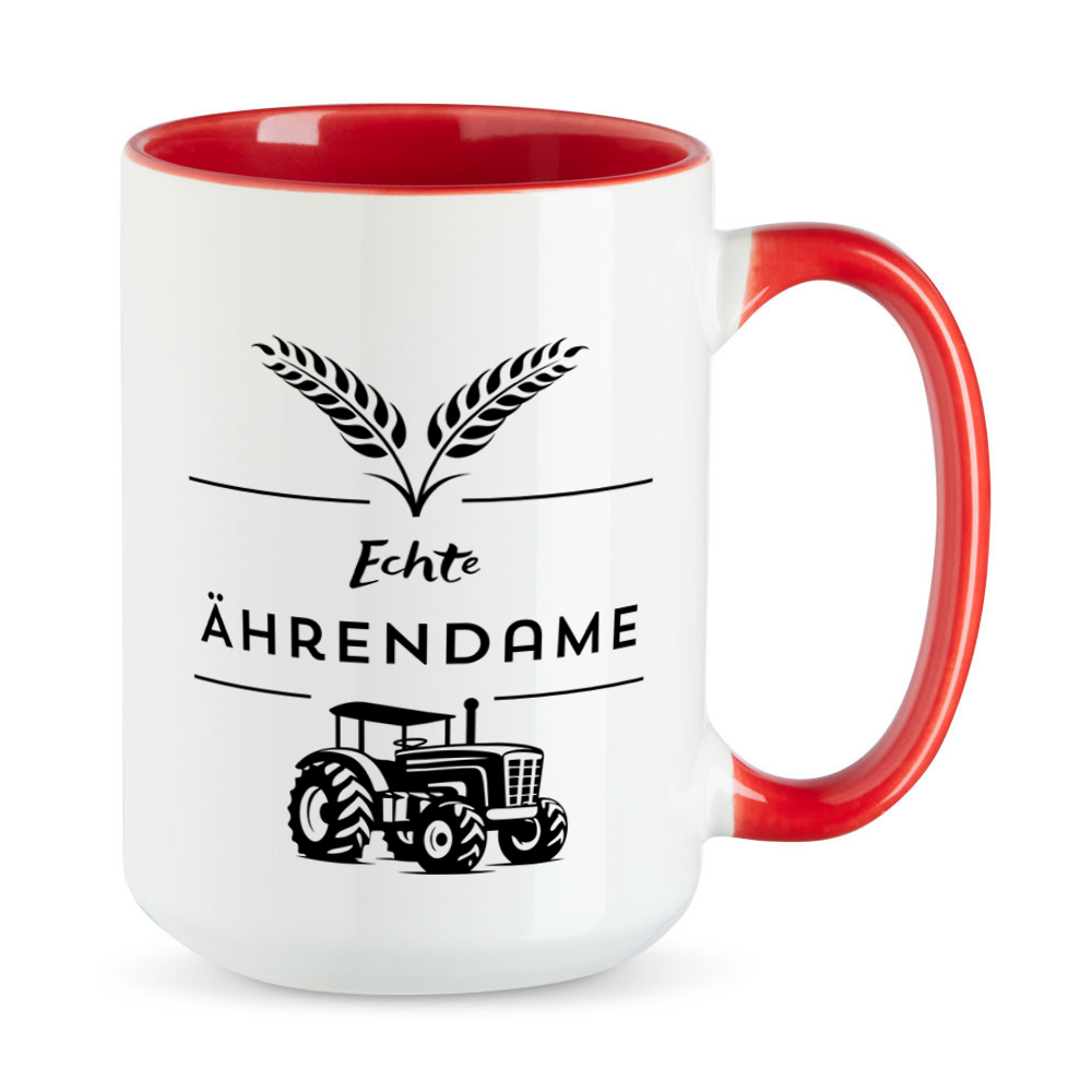 Echte Ährendame - XL-Tasse - große Tasse - Landwirtin- Treckertasse - rot