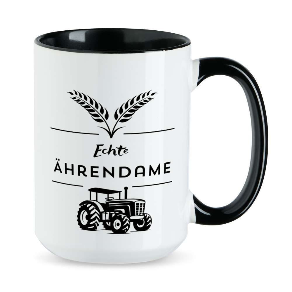 Echte Ährendame - XL-Tasse - große Tasse - Landwirtin- Treckertasse - schwarz