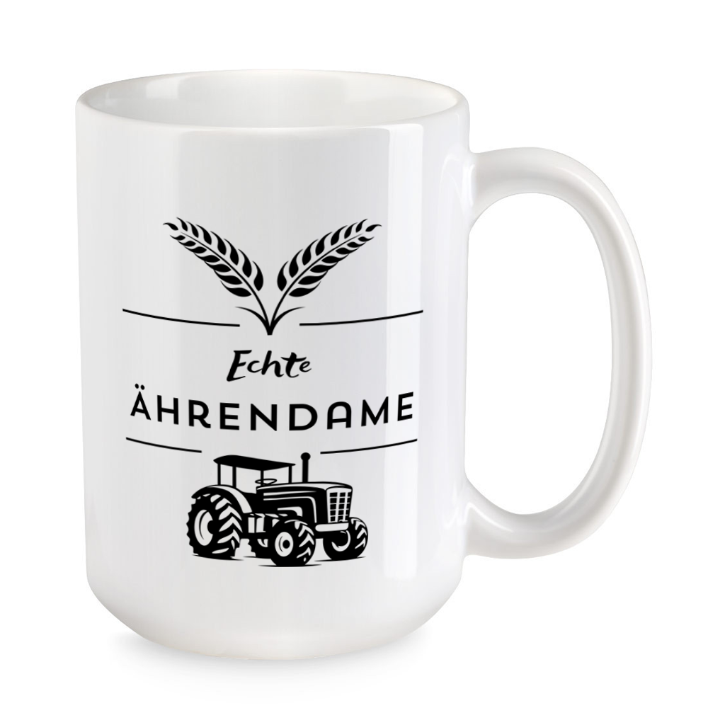 Echte Ährendame - XL-Tasse - große Tasse - Landwirtin- Treckertasse - weiss