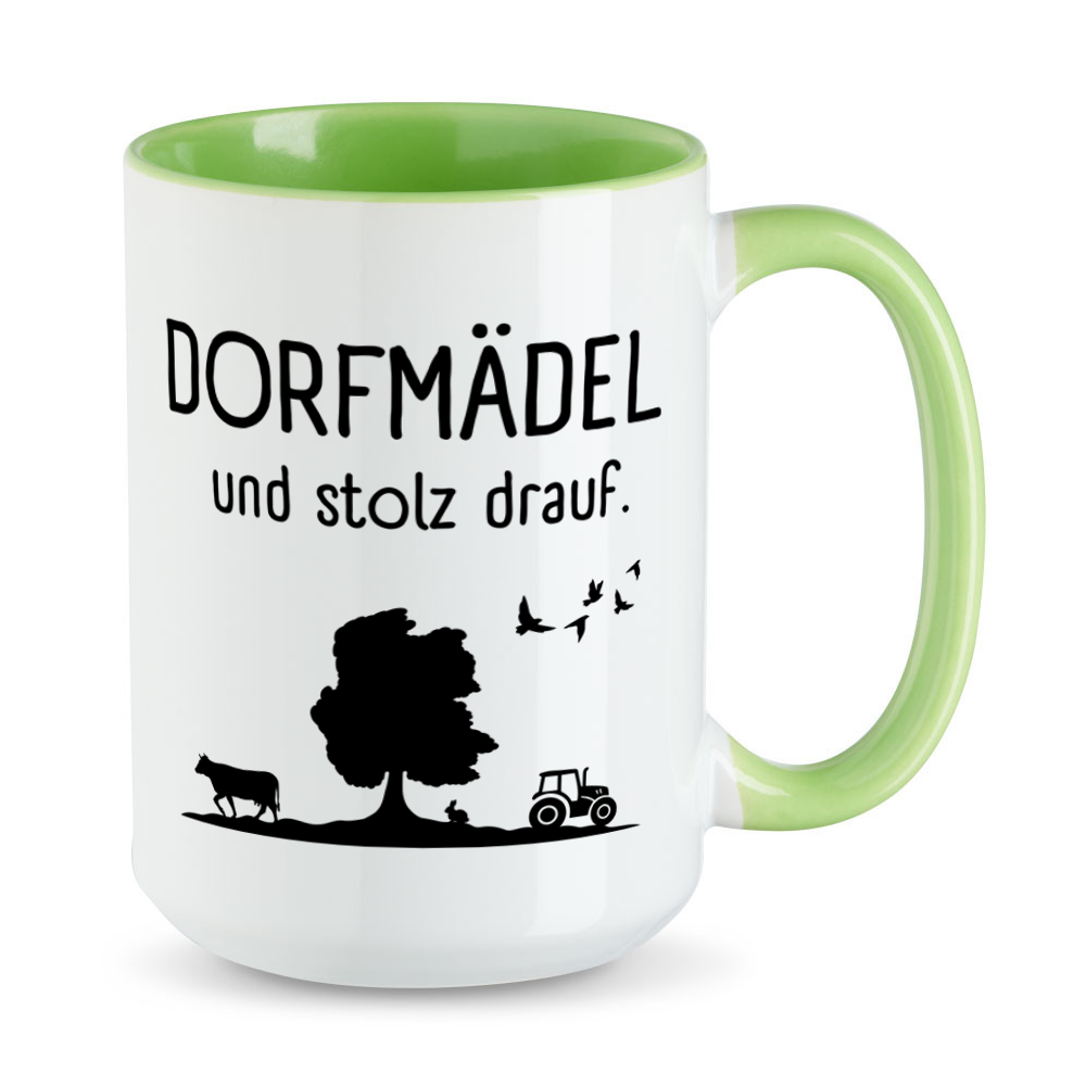 Dorfmädel und stolz drauf - XL-Tasse - große Tasse - Treckertasse - XL-Tasse hellgrün