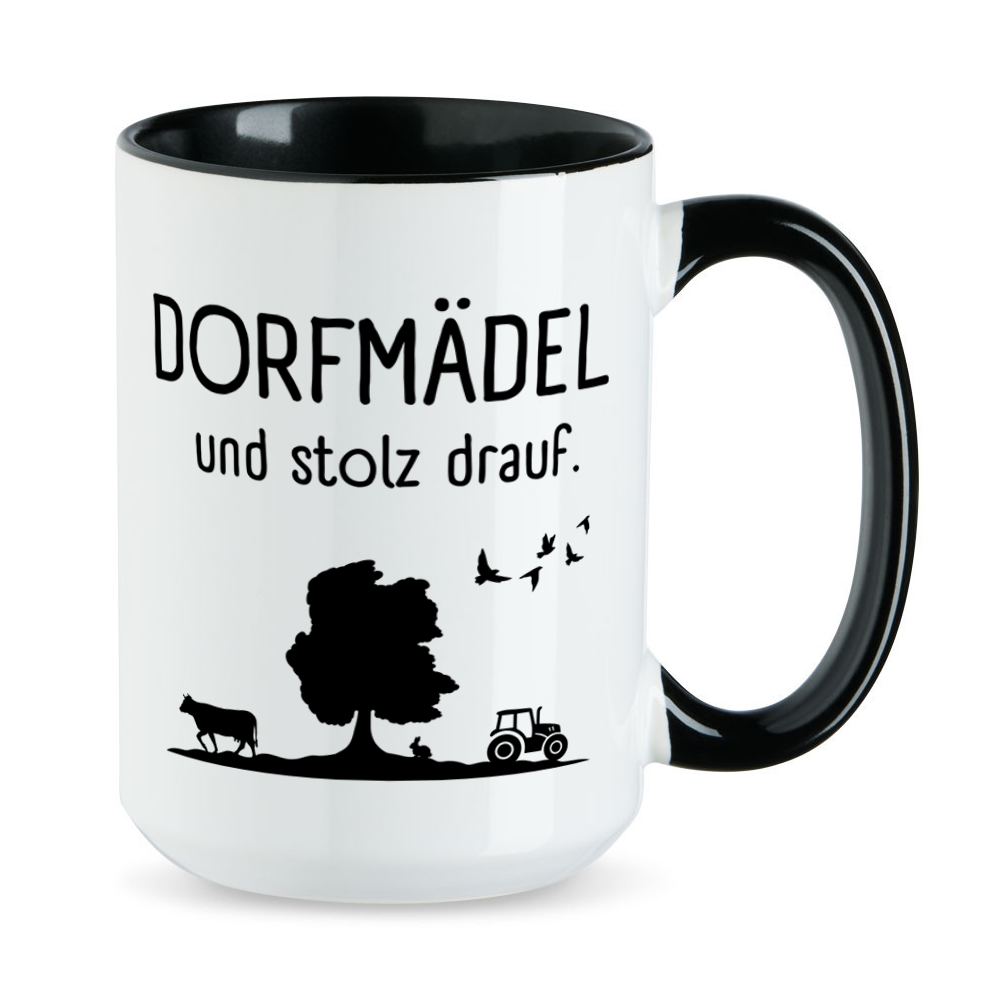 Dorfmädel und stolz drauf - XL-Tasse - große Tasse - Treckertasse - schwarz