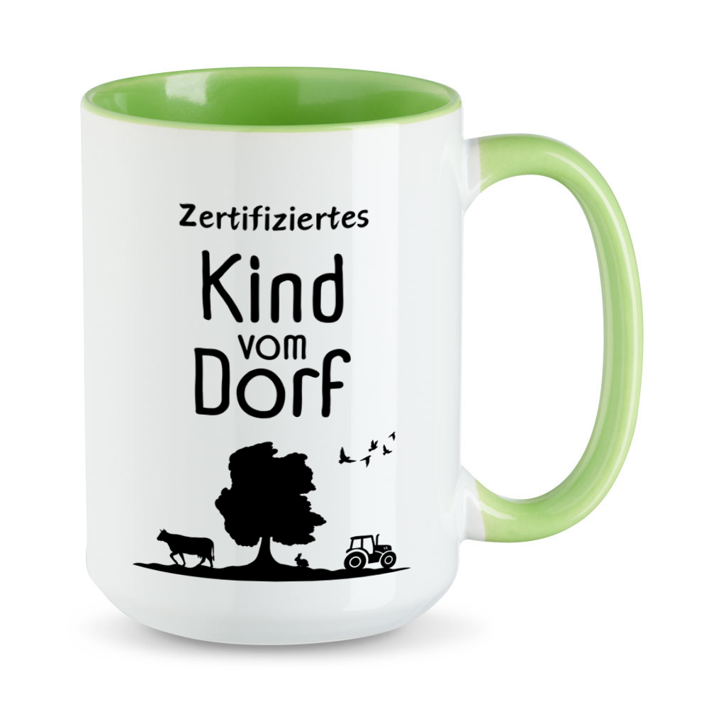 Zertifiziertes Kind vom Dorf - XL-Tasse - große Tasse - Treckertasse - hellgrün