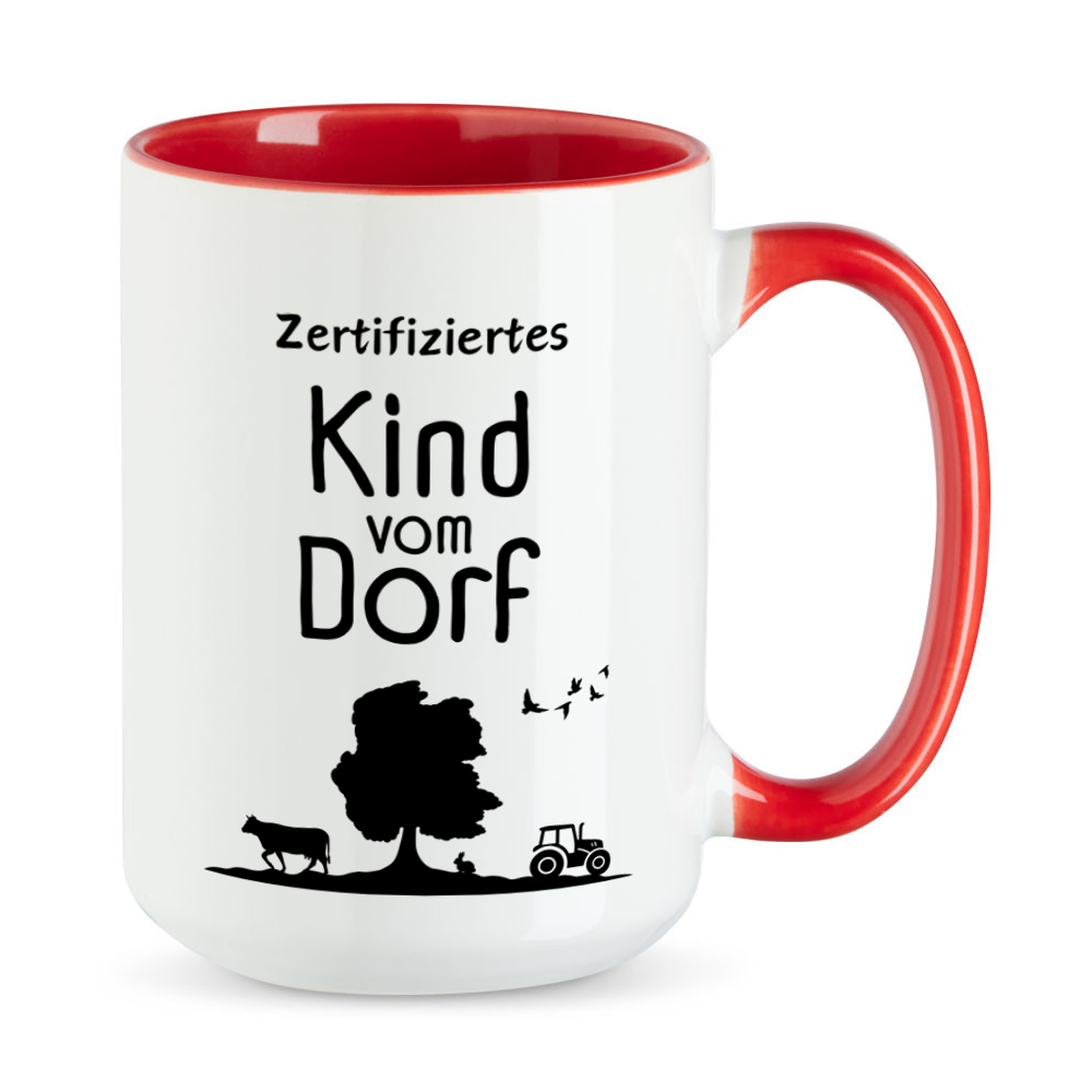 Zertifiziertes Kind vom Dorf - XL-Tasse - große Tasse - Treckertasse - rot