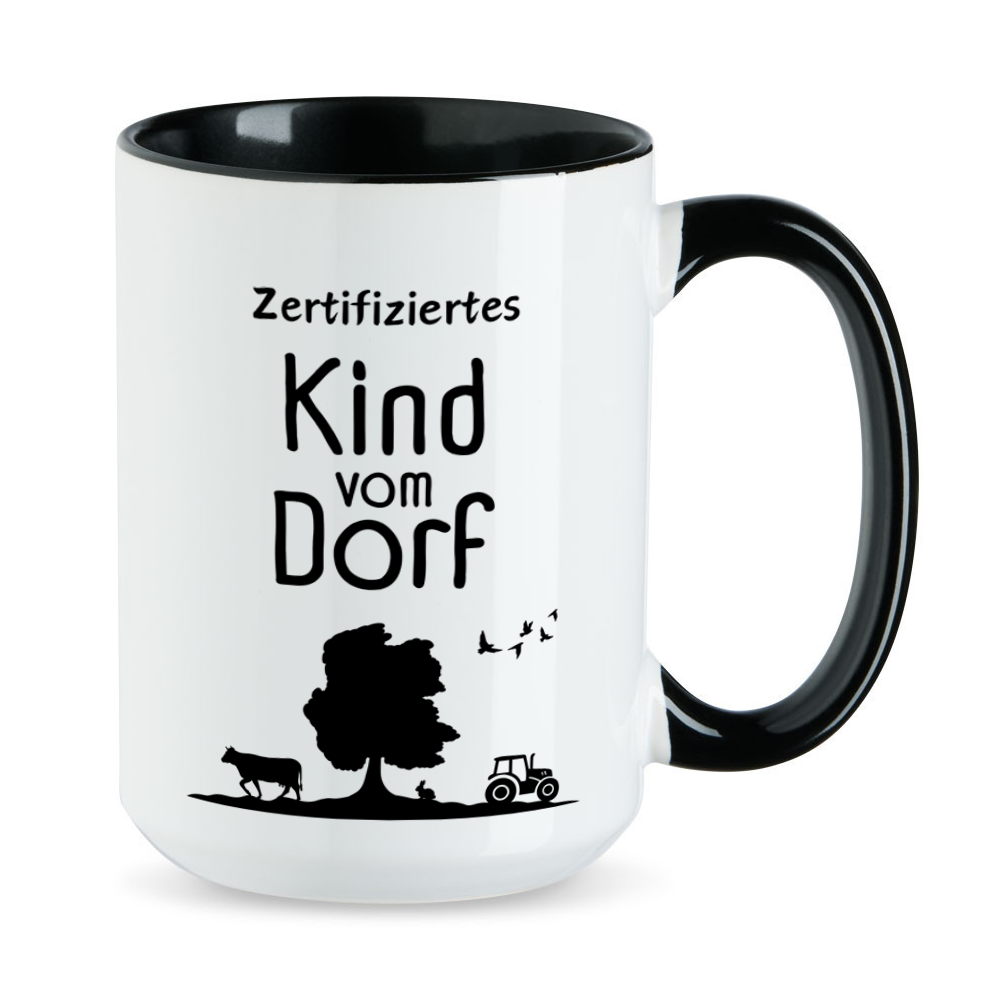 Zertifiziertes Kind vom Dorf - XL-Tasse - große Tasse - Treckertasse - schwarz