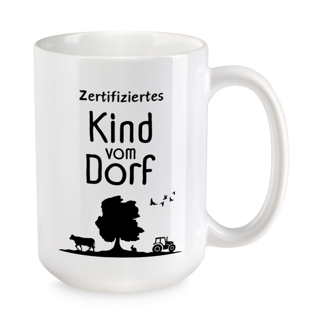Zertifiziertes Kind vom Dorf - XL-Tasse - große Tasse - Treckertasse - weiss