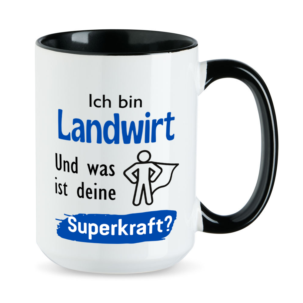 Ich bin Landwirt. Und was ist deine Superkraft? - XL-Tasse - große Tasse - schwarz