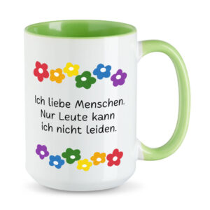 Leute kann ich nicht leiden - Blumen - extra große Sprüchetasse - lustig - hellgrün
