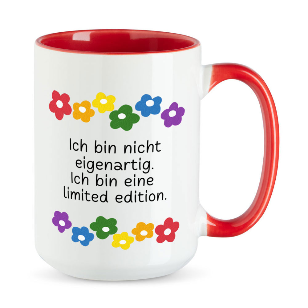 Ich bin eine limited edition. - Blumen - witzige XL-Sprüchetasse - rot