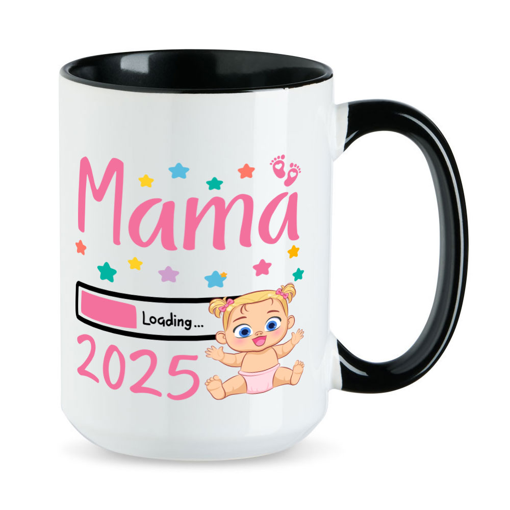 Mama Loading 2025 (Mädchen) - XL-Tasse - Geschenk - Kaffeebecher - schwarz